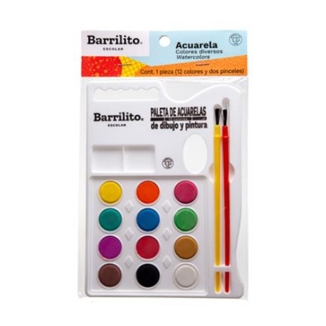 Acuarelas Barrilito Paleta 12 Colores C/2 Pinceles,BATA DE ARTE