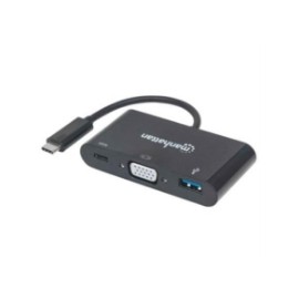 Convertidor Manhattan Docking USB-C a VGA SuperSpeed Multipuertos Color Negro