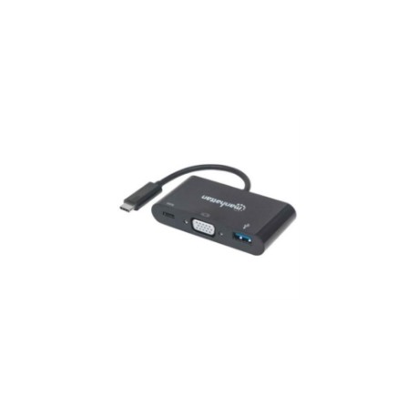 Convertidor Manhattan Docking USB-C a VGA SuperSpeed Multipuertos Color Negro