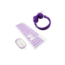 Kit Alámbrico Perfect Choice Farben 3 en 1 para Niños Teclado/Audífonos/Mouse Color Morado