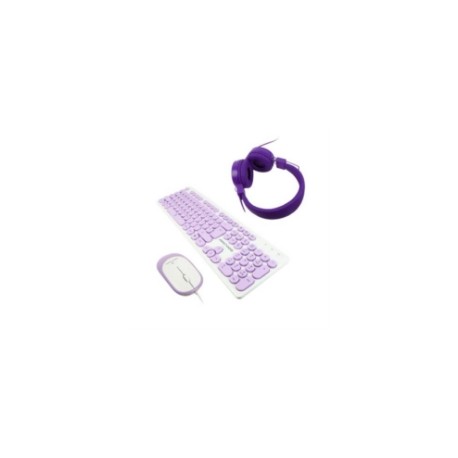 Kit Alámbrico Perfect Choice Farben 3 en 1 para Niños Teclado/Audífonos/Mouse Color Morado