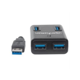 Mini Hub Manhattan USB 3.0 Alta Velocidad 4 Puertos Color Negro